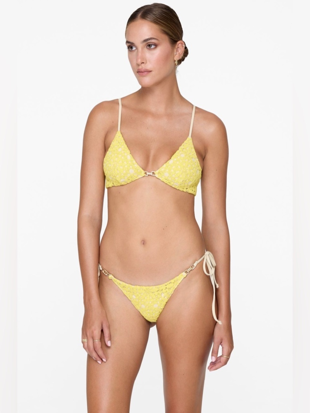 REVEL REY VIENNA DAFFODIL CROCHET BIKINI SET‎ NWT Top-L Bottoms-M B8